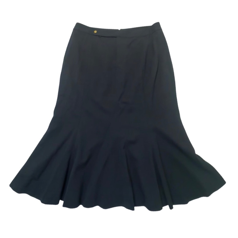 Vintage Ralph Lauren Womens 16W Navy Blue Wool Mermaid Midi Skirt Career Luxe